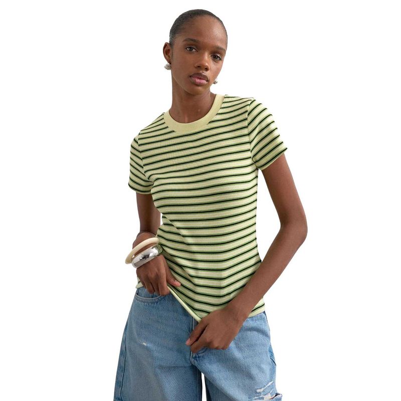 TOPSHOP Sally SS Stripe Rib Short Tee image number 0
